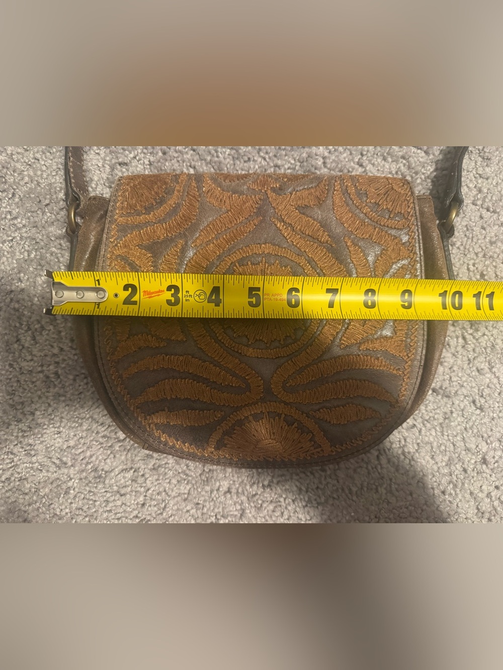 Lucky Brand Leather Brown & Tan Embroidered Crossbody Bag - Picture 6 of 8